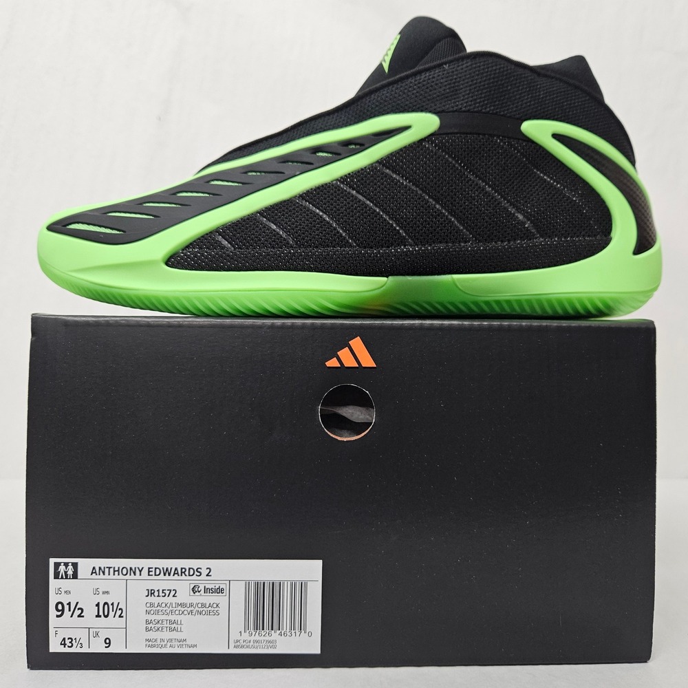 Adidas Anthony Edwards 2 Basketball Shoes JR1572 Black Lime Green Men‎ Size 9.5